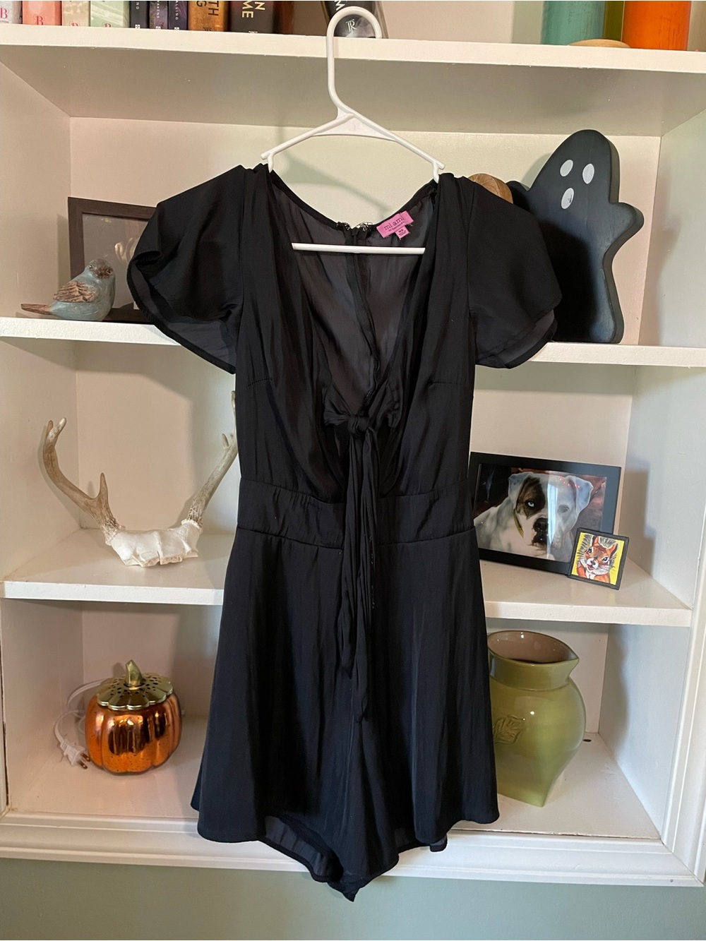 miami Black Tie-Front Mini Romper Dress
